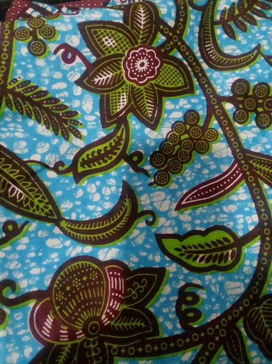 Turquoise Multi African Print 100% Cotton Fabric 2yard×46inches~ $12