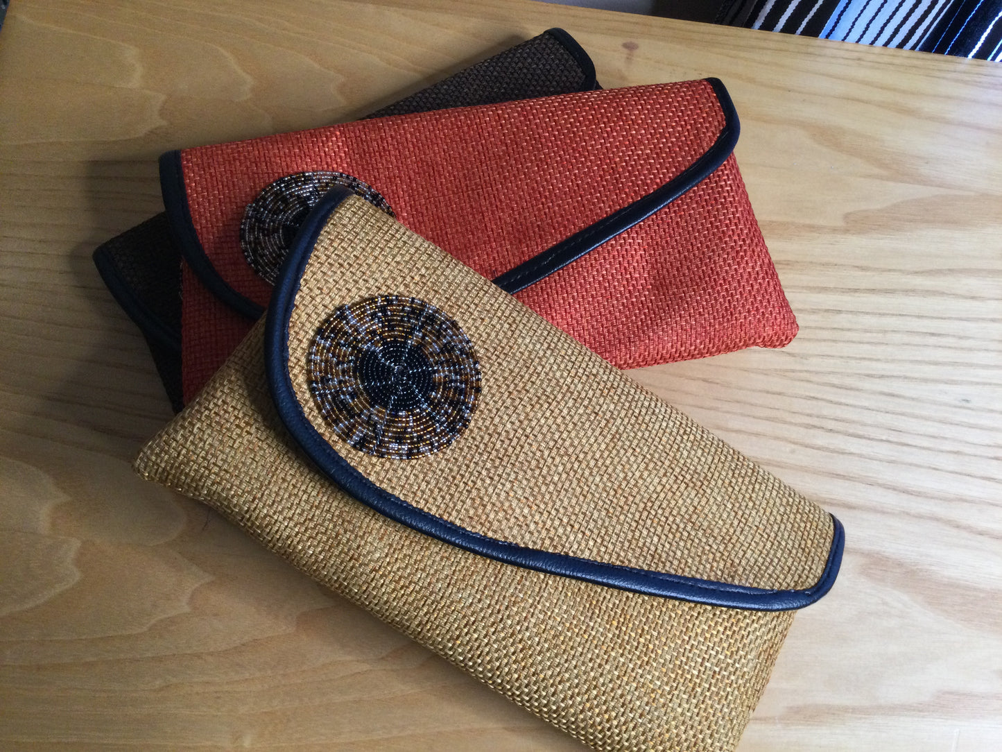 Authentic Africa Kenya Maasai fold over Beaded Jute Clutch Bag