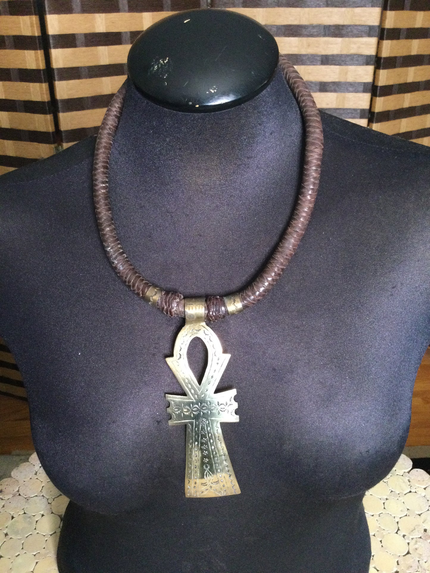 Braided leather Ankh necklace Handmade