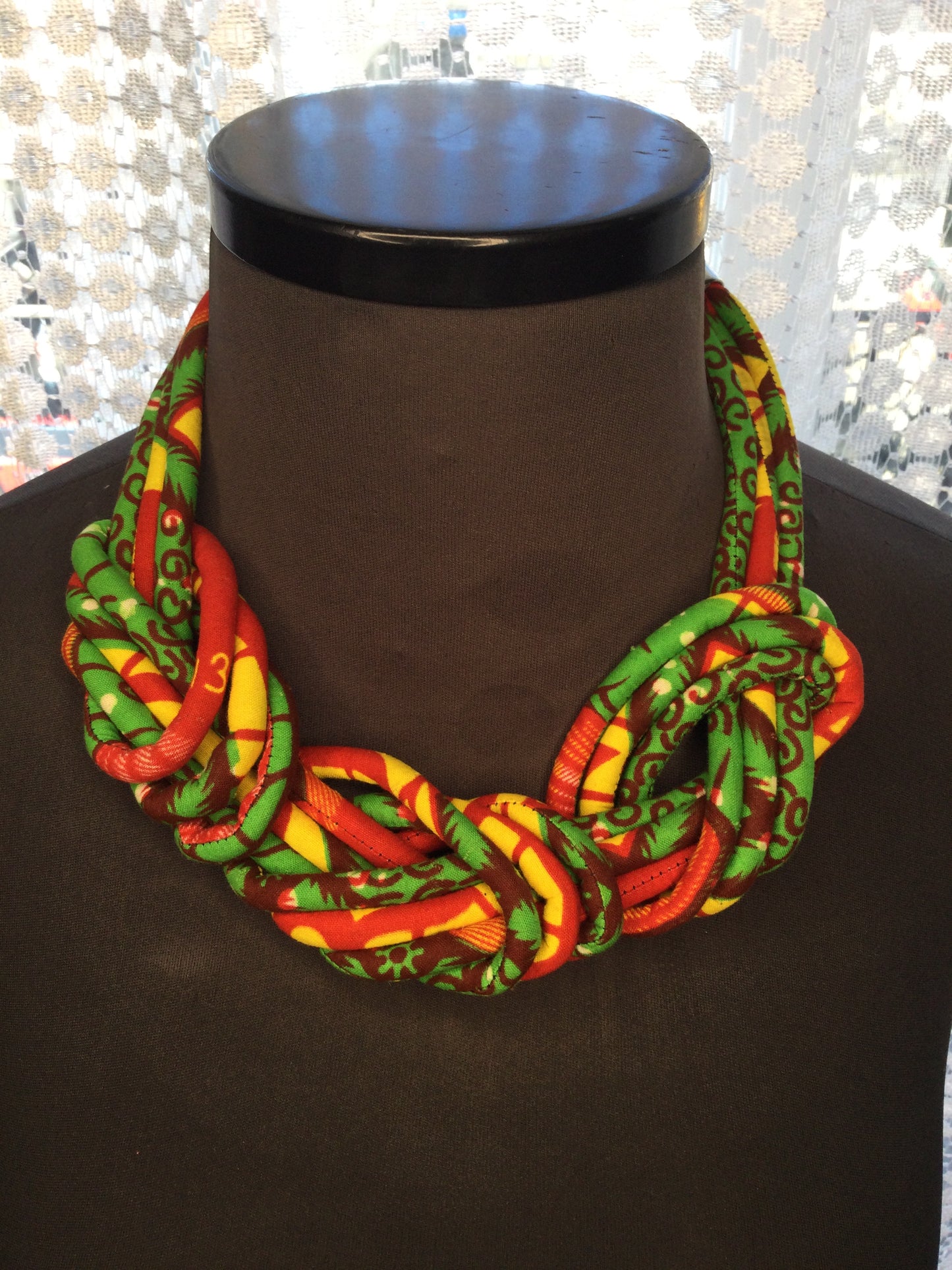Braided Multi African print Necklace