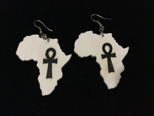 Resin African map earrings Handmade item Resin Beige